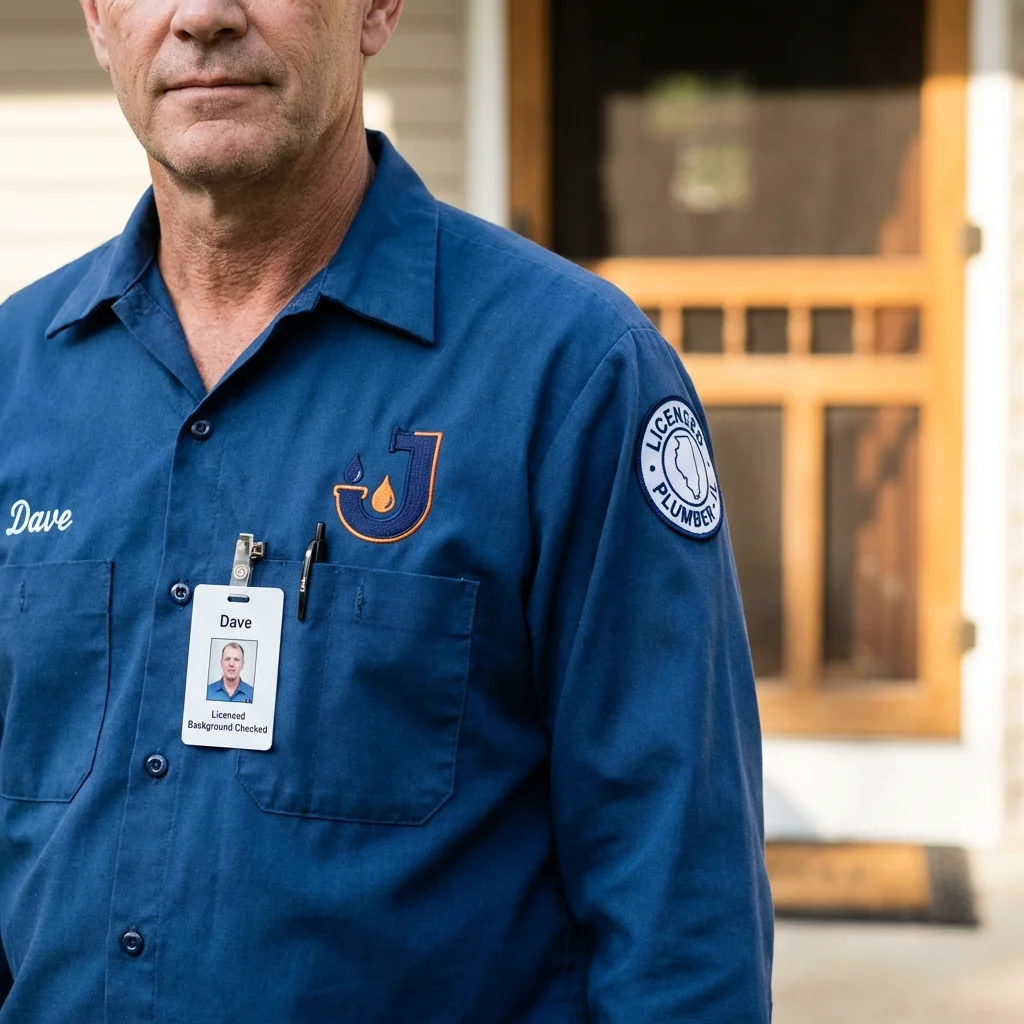 Licensed plumber showing ID badge in Courtland, VA