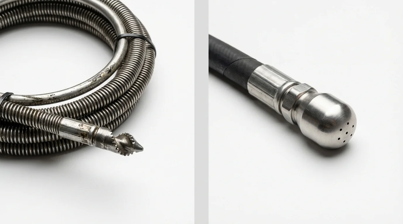 Drain snake cable and hydro jetting nozzle used for drain cleaning in Courtland, VA