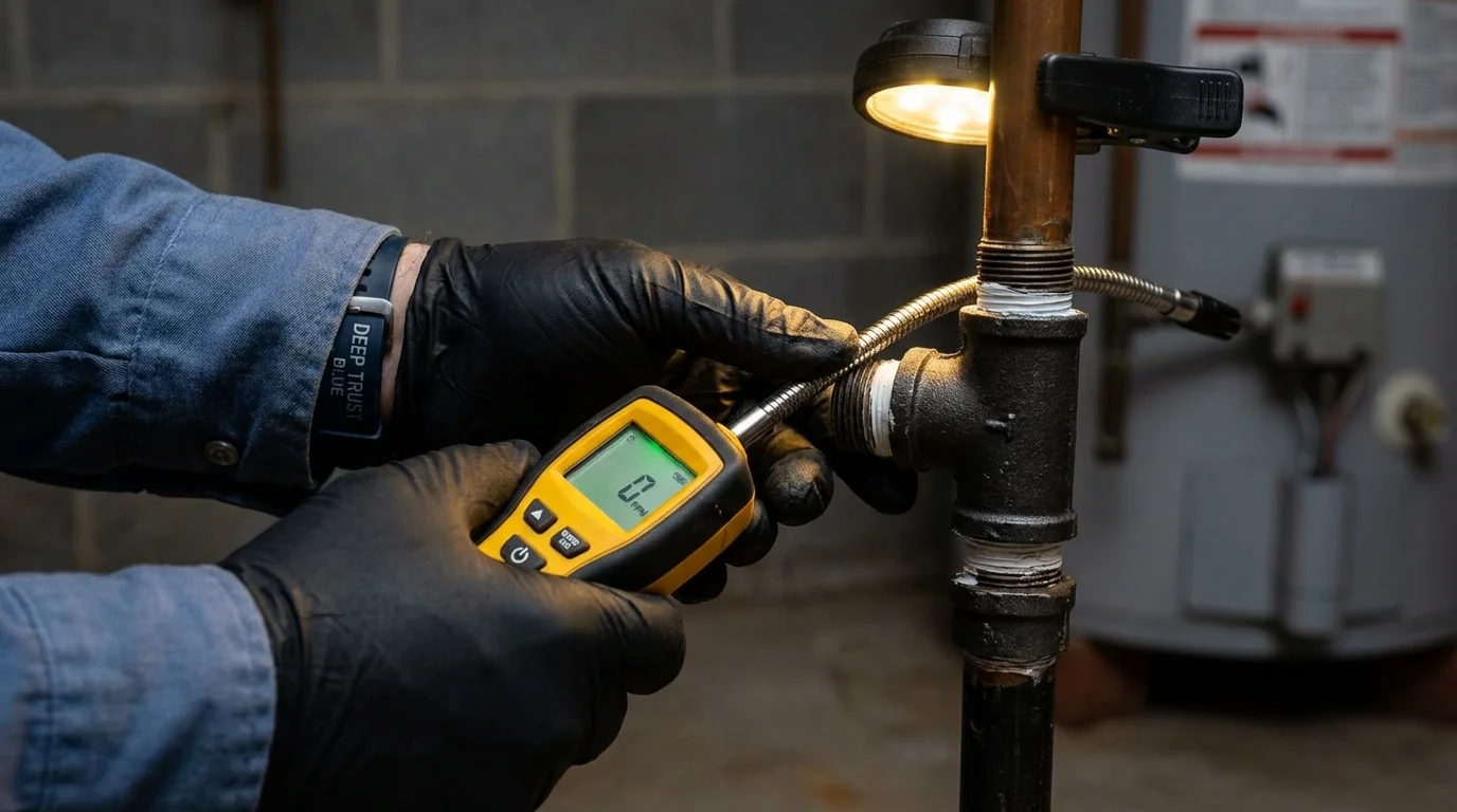Gas leak detection with electronic sniffer by Johns Plumbing LLC in Courtland