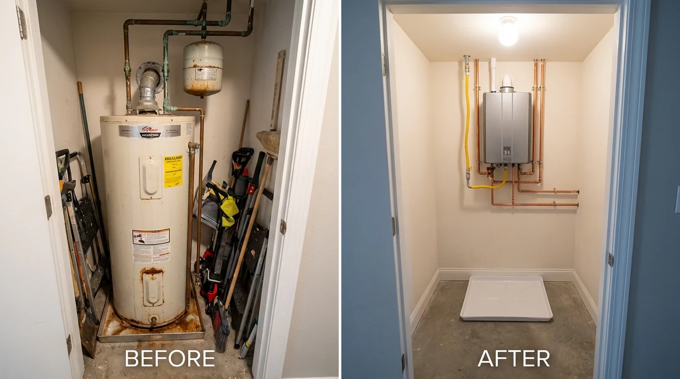 Tank water heater versus wall-mounted tankless unit comparison for Courtland, VA homeowners